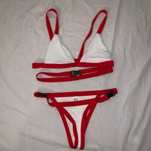 Fashion Nova Red/White Buckle Bikini